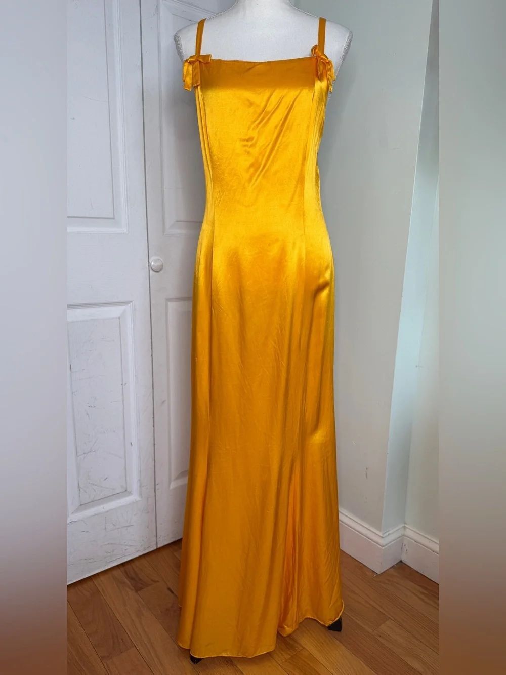 Y2K Zum Zum Satin Gold Tone Bow Coquette Girl Prom Evening Dress